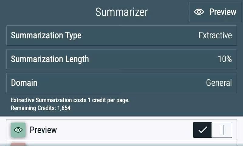 Écran de l'application Xerox® Summarizer Écran de l'application Xerox® Summarizer